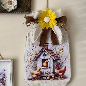 Rustic Farmhouse Chicken Wall Decor with Yellow Flower Accent